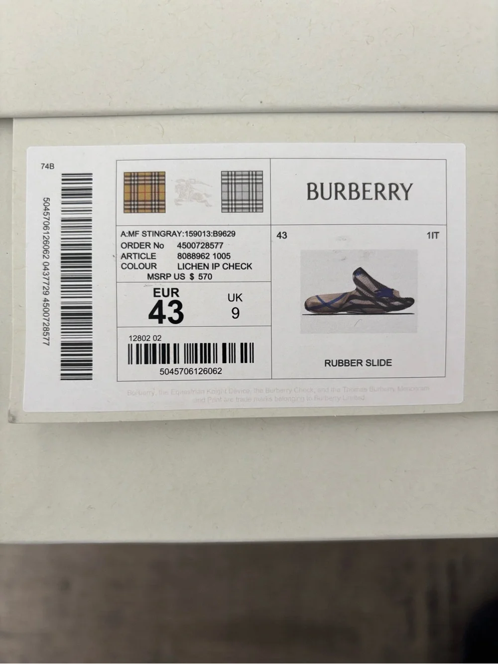 Burberry Men Sandals Lichen 43 10 $570